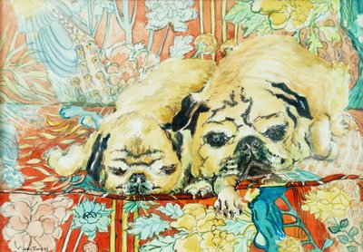 Carlin sur un canapé imprimé chinois, 2000 - Joan Thewsey