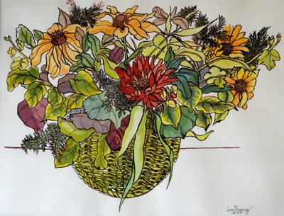 Rudbeckia avec feuillage dans un panier - Joan Thewsey