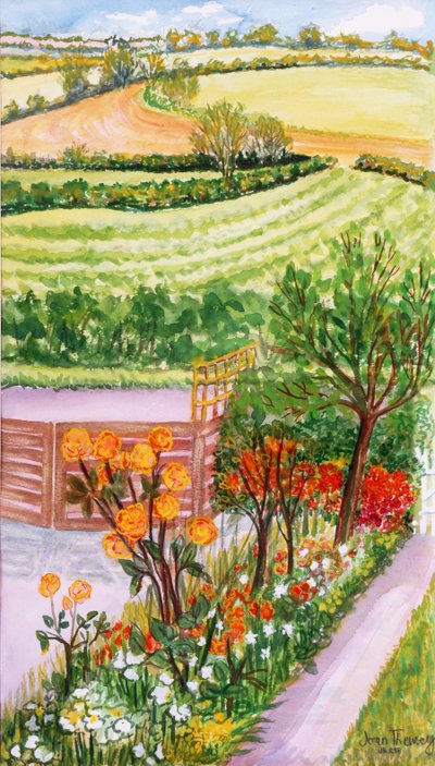 Le jardin du cottage et vue au-delà, 2000 - Joan Thewsey