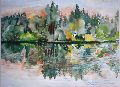 Le lac au coucher du soleil, Bremes les Ardres, 2000 - Joan Thewsey