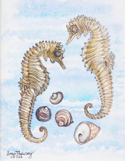 Deux hippocampes, avec des coquillages, 2000 - Joan Thewsey