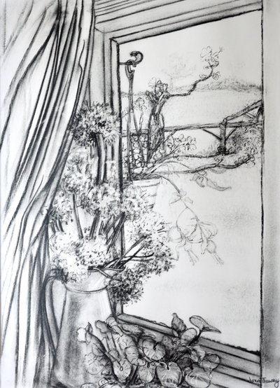 Vue à travers la fenêtre du cottage - Joan Thewsey