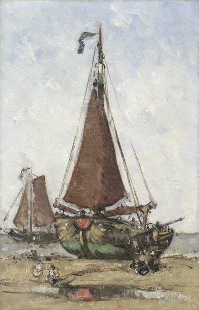 Bateau de pêche à proue bluffée sur la plage - Joannes Barnardus Antonius Maria Westerwoudt