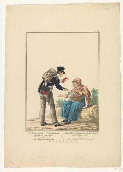 Soldat debout avec une vendeuse de homards - Joannes Bemme