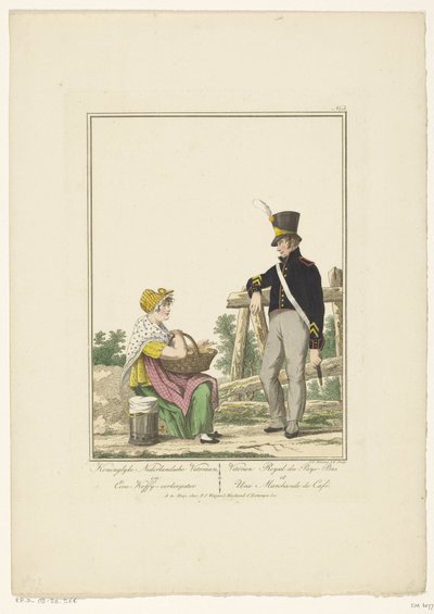 Soldat debout avec une vendeuse de café assise (Uniformes et costumes) - Joannes Bemme