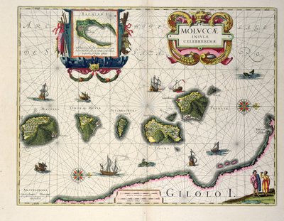 Carte montrant les îles Moluques au large de Halmahera, 1640 - Joannes Jansson