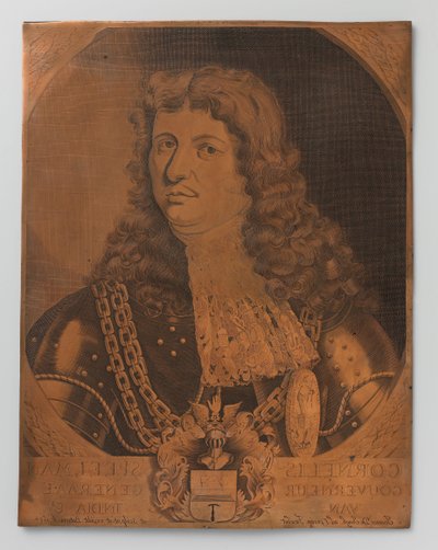 Plaque de gravure en cuivre avec portrait (buste) de Cornelis Speelman 1640-1684, Gouverneur général des Indes néerlandaises 1681-1684 - Joannes de Jongh
