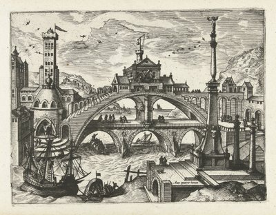 Ville avec pont bâti - Joannes van Doetechum (I) (attributed to)