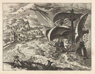 Paysage marin avec Jonas et la baleine - Joannes van Doetechum (I) (attributed to)