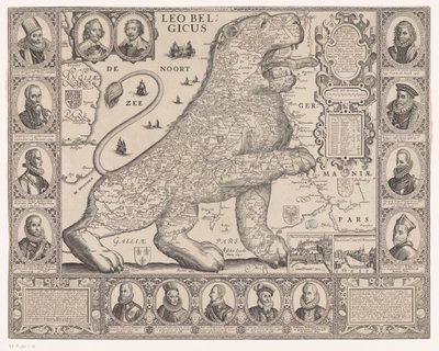 Carte des Dix-Sept Provinces en forme de lion néerlandais (Leo Belgicus) - Joannes van Doetechum (II)