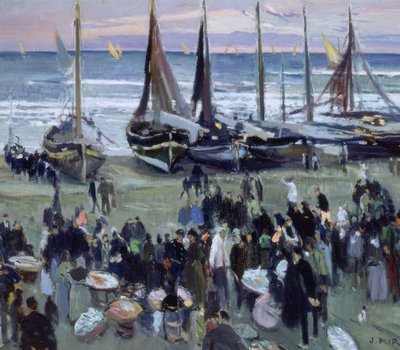 Marché aux poissons sur la plage - Joaquim Mir i Trinxet