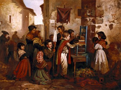 Enfants jouant dans la procession religieuse, peinture de Joaquim Vayreda y Vila - Joaquin Vayreda