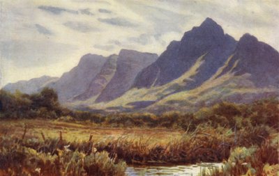 Péninsule du Cap, Afrique du Sud : Table Mountain depuis Cape Flats (litho en couleur) - Joaquin Xaudaru y Echau