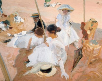 Sous le marquise sur la plage à Zarautz - Joaquín Sorolla
