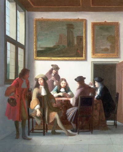 Un intérieur élégant avec des hommes jouant aux cartes - Job Berckheyde
