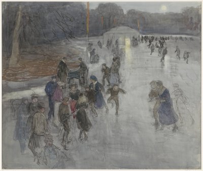 Divertissement sur glace au clair de lune, sur un étang gelé dans le Haagse Bos - Johan Antonie de Jonge