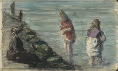 Femme avec deux enfants au bord de l