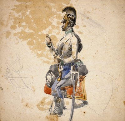 Un cavalier du 5e régiment de dragons rechargeant son pistolet de cheval, 1840-1850 - Johan Baptiste Heinefetter