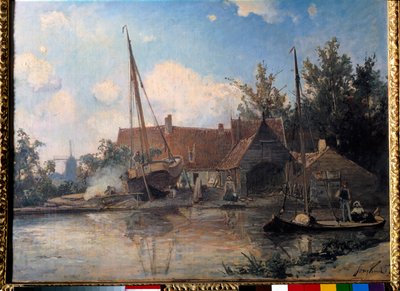 Paysage hollandais avec un grand bateau en calfatage - Johan Barthold Jongkind