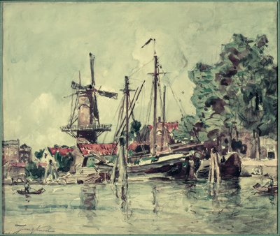 En Hollande, les barques près du moulin - Johan Barthold Jongkind