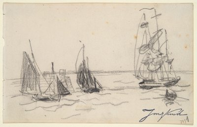 Petits voiliers et un trois-mâts - Johan Barthold Jongkind