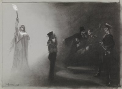 Conception pour illustration dans De Amsterdammer : La défaite de la Russie en mer, 4 juin 1905 - Johan Braakensiek