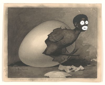 Conception pour illustration dans De Amsterdammer: un homme noir sort d