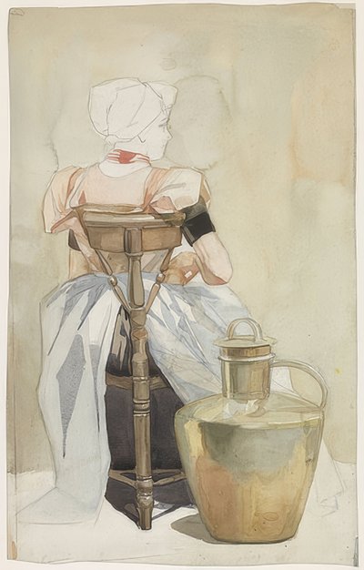 Jeune fille assise en costume, vue de dos - Johan Braakensiek