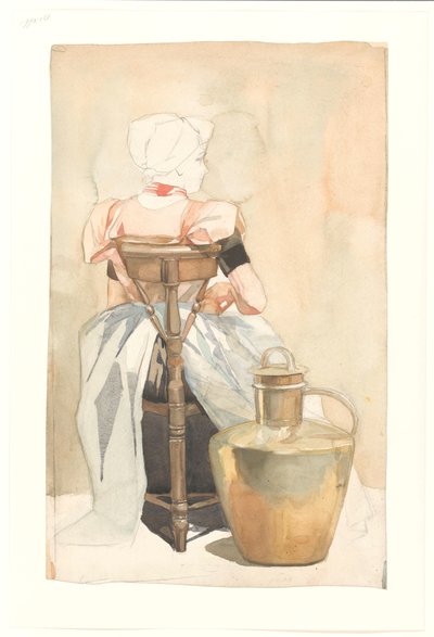 Jeune fille en costume traditionnel, vue de dos - Johan Braakensiek