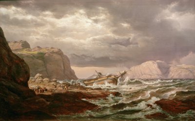 Navire échoué sur la côte norvégienne - Johan Christian Dahl