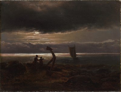 Mère et enfant au bord de la mer - Johan Christian Dahl