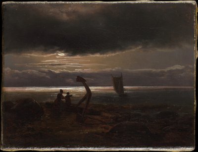Mère et enfant au bord de la mer - Johan Christian Dahl