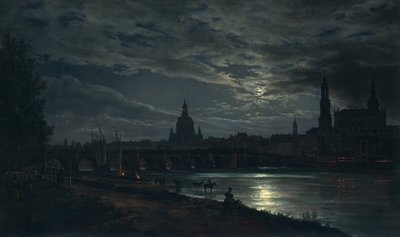 Vue de Dresde au clair de lune - Johan Christian Dahl