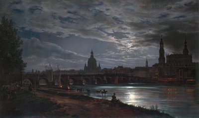 Vue de Dresde au clair de lune - Johan Christian Dahl