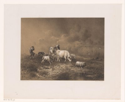 Berger avec troupeau dans une tempête - Johan Daniël Koelman
