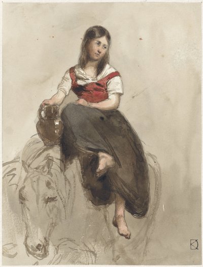 Femme à cheval avec une cruche - Johan Daniël Koelman