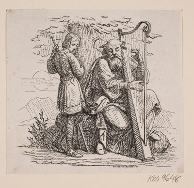 Un vieux joueur de harpe et un garçon sous un arbre - Johan Frederik Rosenstand