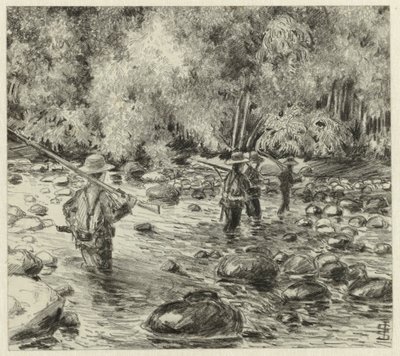 Soldats traversant une rivière - Johan Gerard Sinia