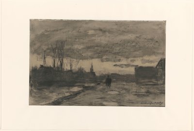 Vue sur un quai - Johan Hendrik Weissenbruch (signed by artist)