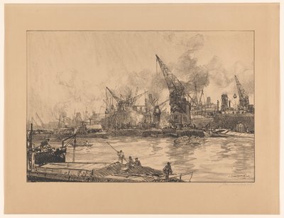Vue du port de Rotterdam, avec diverses grues - Johan Hendrik van Mastenbroek (signed by artist)