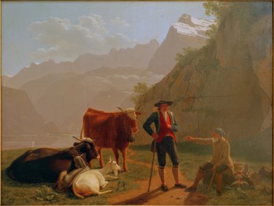 Lac des Quatre-Cantons avec bergers - Johan Jakob Biedermann