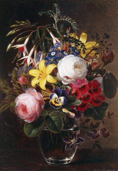 Roses, Lys, Pensées et autres Fleurs dans un Vase - Johan Laurents Jensen