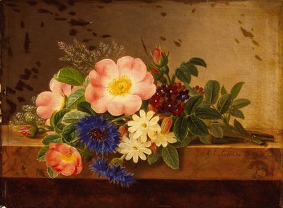 Fleurs sauvages, bleuets et autres fleurs sur un rebord - Johan Laurents Jensen