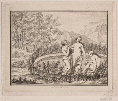 Vignette. Trois femmes se baignant dans un bassin - Johan Martin Preisler
