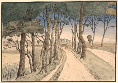 Paysage de campagne. Au premier plan, un chemin avec des arbres - Johan Rohde