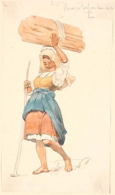 Paysanne pieds nus avec un fagot de bois sur la tête - Johan Thomas Lundbye
