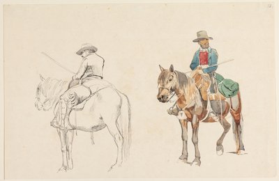 Campagnol à cheval, vu de biais par derrière. Campagnol à cheval vu de biais par devant - Johan Thomas Lundbye
