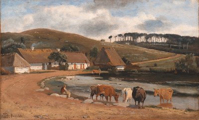 Vaches abreuvées à un étang de village. Brofelde, Zélande - Johan Thomas Lundbye