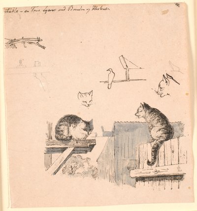 Les deux chats. Illustration pour "Fables pour enfants" de Kaalund - Johan Thomas Lundbye