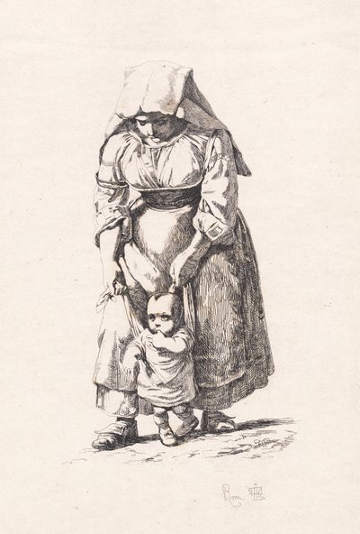 Une paysanne de Civitella menant son petit enfant en laisse - Johan Thomas Lundbye